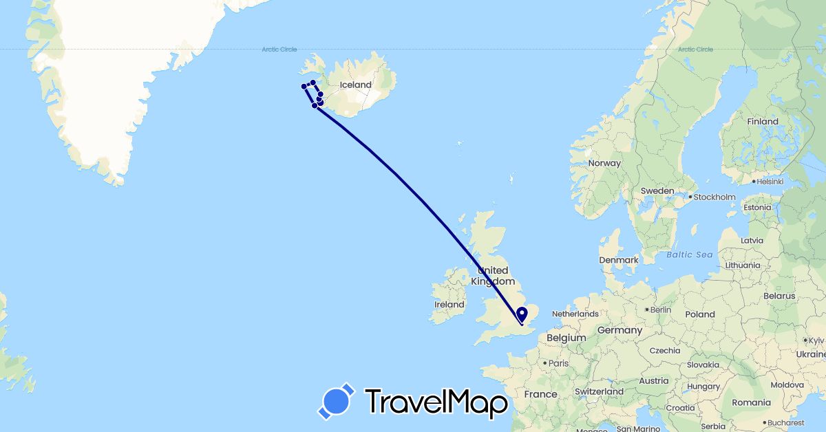 TravelMap itinerary: driving in United Kingdom, Iceland (Europe)